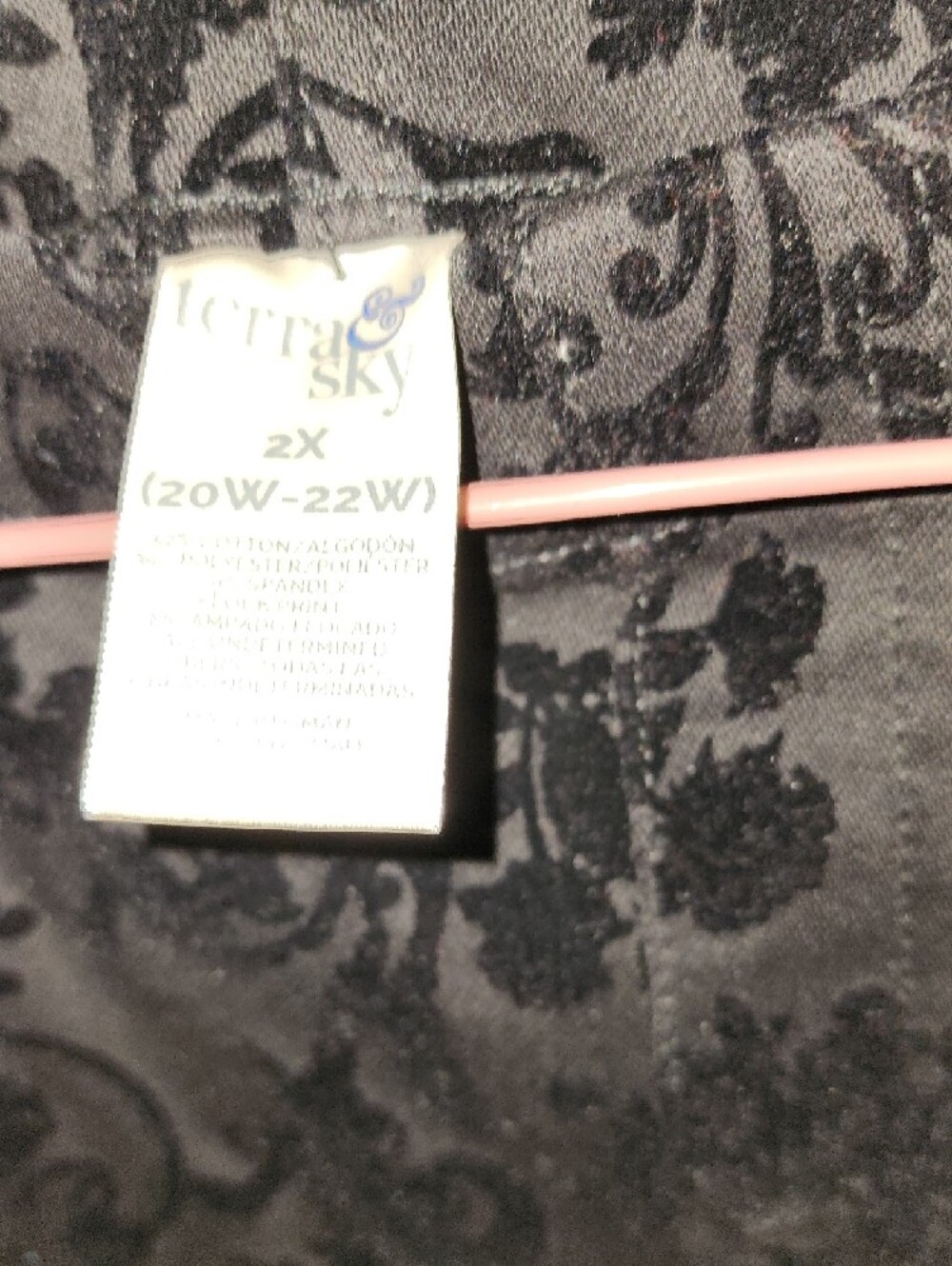 Terra Sky Black Velvet Burnout Floral Skinny Pants Size 2x - Picture 10 of 12
